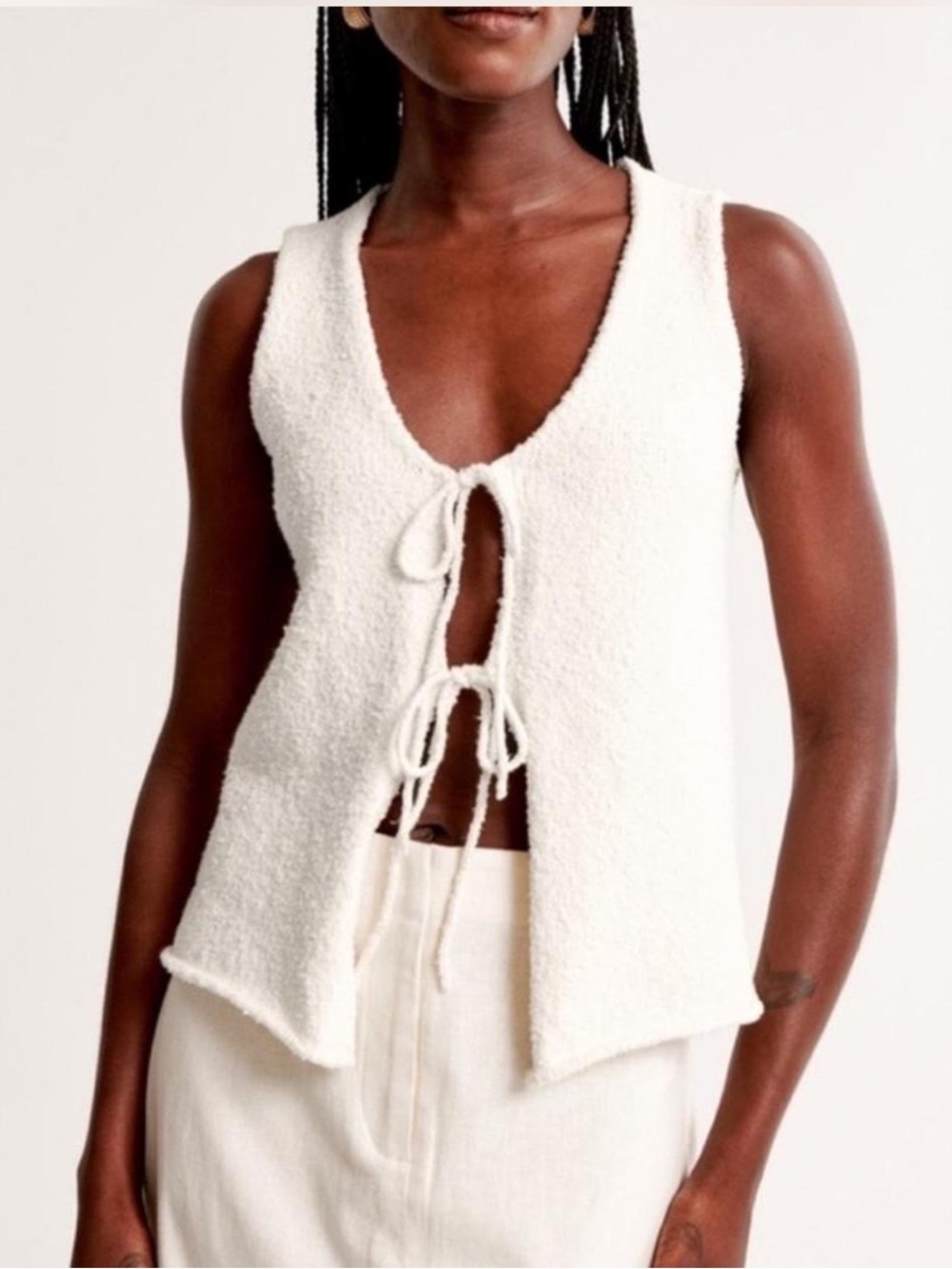 Abercrombie &Fitch Cream Tie-Front Textured Vest